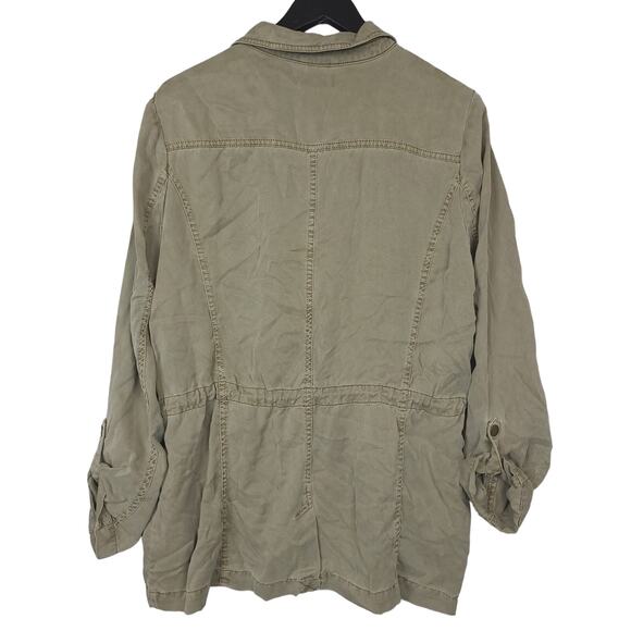 Lucky Brand Womens Military Style Shacket Sz Large Cinch Waist Roll Tabs Olive - Picture 9 of 14